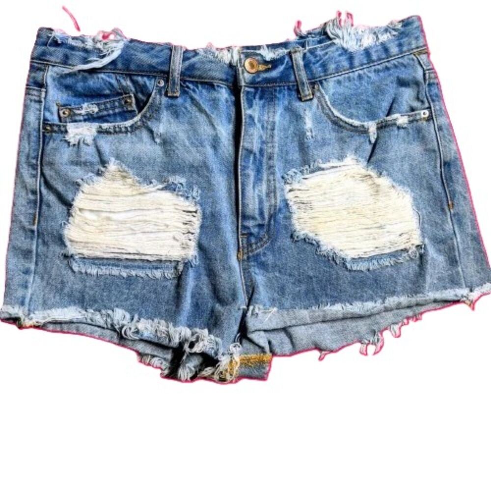 Forever 21 Distressed High Waist Denim Cutoff Shorts Women’s Size 30 Medium Wash